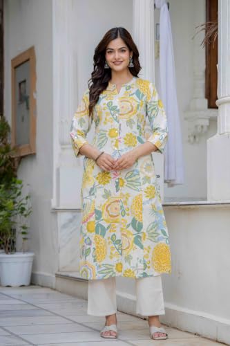 Image of Pistaa's Women's Cotton Relaxed Fit Straight Printed Kurta