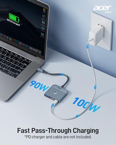 Acer Adattatore da USB C a HDMI, adattatore HDMI 4K@60Hz con 100W PD, porta USB A 3.0, adattatore multiporta USB-C Digital av per MacBook, iPad, iPhone 15, tablet, Switch e altri dispositivi USB-C - Hub USB - Immagine 4