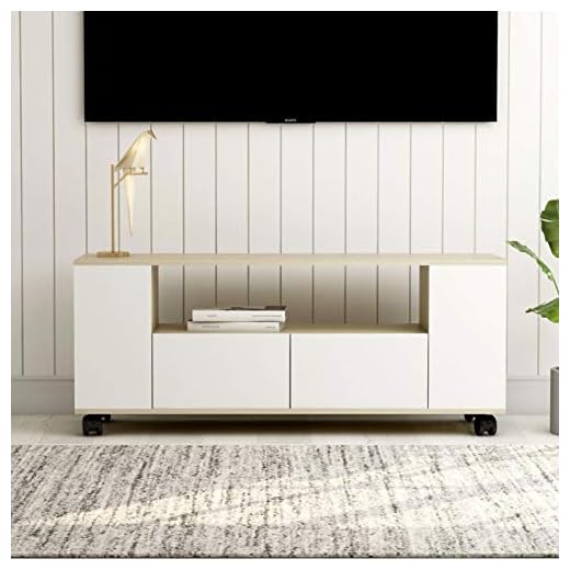 Susany TV-skåp med 2 lådor och hjul TV-möbler lågbord tv-bord hi-fi skåp spånskiva Sonoma-ek 120 x 35 x 43 cm