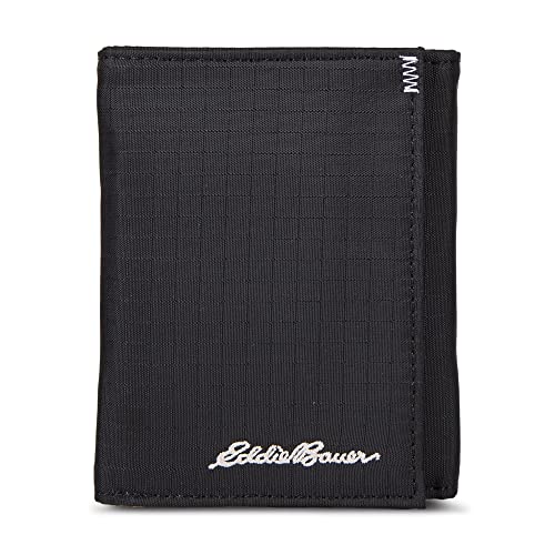Eddie Bauer Men Signature Wallet (Available Cotton Canvas or Ripstop Nylon), Trifold-Black, One Size