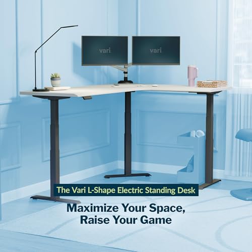 Image of Vari ComfortEdge 80x60 L-Shape Electric Standing Desk - Height Adjustable Sit-Stand VariDesk for Corner Office with Reversible Left /Right Design + White Laminate Top /Slate Legs (Ships in 3 Boxes)
