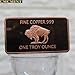 CMCMINT 1 Troy Ounce Copper Bullion Bar, American Buffalo Design, .999 Fine Copper Finish, Rectangular Ingot Shape