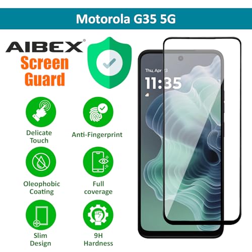 Image of AIBEX Tempered Glass for Motorola Moto G35 (6.72 Inch) / Realme C63 5G | 9H Hardness | Anti-Fingerprint | Water Resistant | Edge-to-Edge Full Screen Protector | Bubble-Free Installation