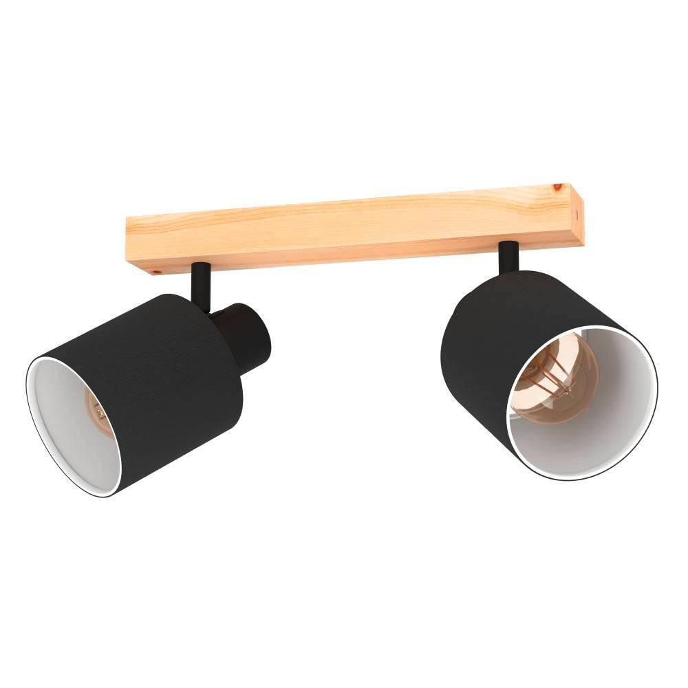 EGLO Ceiling Light Batallas, 2 Light Scandi Look Lighting Made of Wood and Fabric
