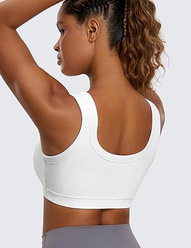 Image of CRZ YOGA Ribbed U Neck Sports Bras | Medium Support, Removable Pads, Casual, Wide Straps, for Women