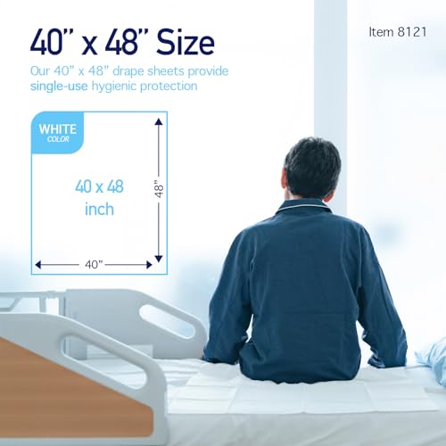 Image of Dynarex Disposable Drape Sheets - 40 inch x 48 inch (Case of 100), White, 2-Ply Tissue Paper for Patient Privacy, Exams, and Procedures