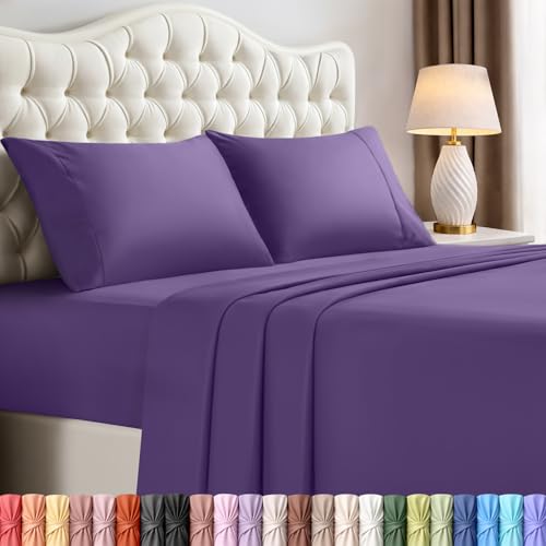 Image of Utopia Bedding King Size Sheet Set - 4 Piece Bed Sheets, Soft and Breathable Microfiber, Includes 1 Fitted Sheet, 1 Flat Sheet and 2 Pillowcases - Oeko Tex (Eggplant)