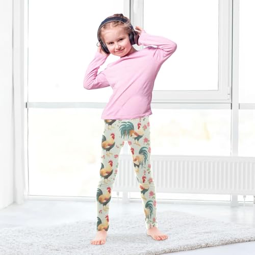 Roosters Girls' Leggings Toddler Doodles Roses Vintage Kids Yoga Pants Dance Active Tights 4T4