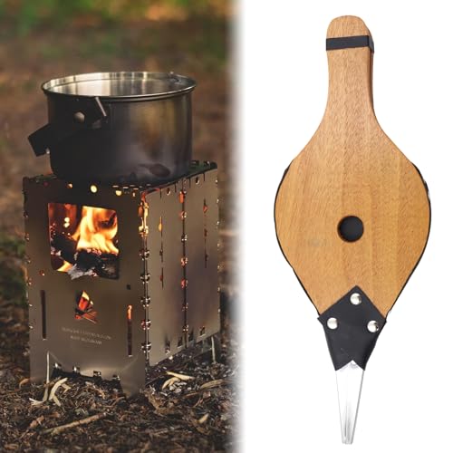 POFET 14.8 x 5.4 Wooden Bellows Lighter Fireplace Blower Wood Air Bellows for Outdoor Camping BBQ Grill, Brown