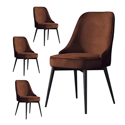 SJIALEN Velvet Kitchen Chairs Set of 4, for Office Dining Bedroom Makeup Chair with Black Legs Living Room Lounge Chairs Kitchen Chair (Color : Brown, Size : Black feet)