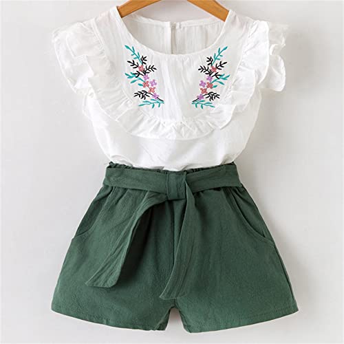 BILIKEYU Little Girls Summer Clothes Prints Ruffle Short Sleeve Shirts and Tie Waisted Baggy Wide Leg Shorts 24