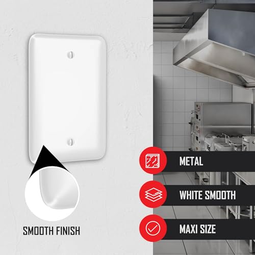 TayMac WMW-B 1-Gang White Smooth Metal Maxi Blank Wall Plate WMW-B, Outlet Cover Wall Plate with Screws, Electrical Outlet Cover Plate for 1 Device