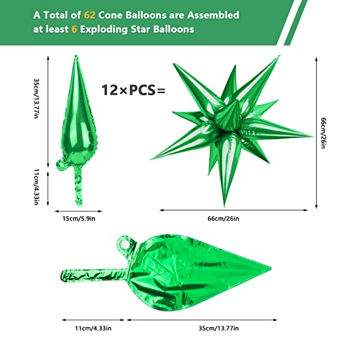 62 Pieces Green Balloons 26 Inch, 12 Point Foil Explosion Star Balloons, Starburst Cone Balloons Spike Balloons For Wedding Birthday Christmas Graduation Party, Decorations For Baby Shower #TOP1