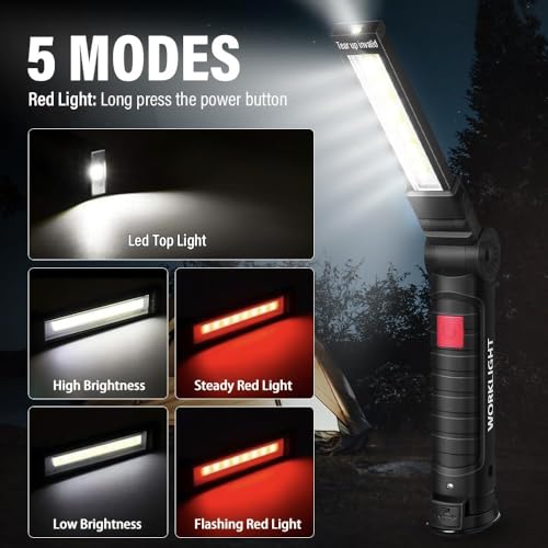 Image of Tool Fathers Day Dad Gifts for Men Him Husband, LED Rechargeable Work Light for Mechanic with Magnetic Base Hook, Grill Light Inspection Flashlight 5 Modes 360 Rotate Car Repair Emergency Birthday