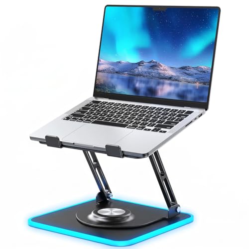 Image of JOYEKY Adjustable Laptop Stand with RGB Lighting,Aluminum Ergonomic Computer Stand with 360 Rotating Base,Foldable & Portable Laptop Riser, Suitable for All 10-16 inch Laptops (Black)