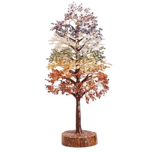 Image of Antique 7 Chakra Crystal Tree of Life 2500 Beads | Seven Chakra Gemstone Bonsai Money Tree for Positive Energy Good Luck | Home Decor Christmas Gift