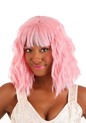 Wavy wig rose clair pour femme : perruque ondulée pastel style standard
