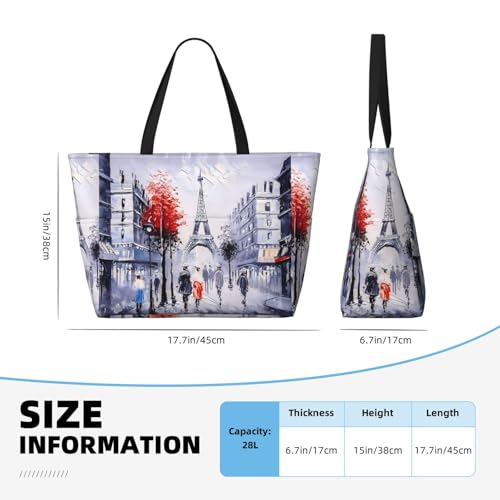 Paris City Tree Eiffel Tower Art Print Large Capacity Beach Tote Bag for Women, Waterproof Beach Travel Bag3