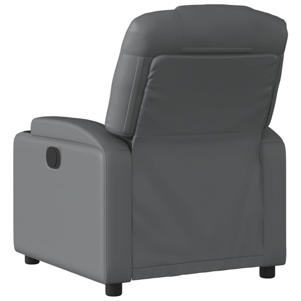 Fotel relaksacyjny, szary, sztuczna skóra z regulowanym oparciem i podnóżkiem, ergonomiczny fotel wypoczynkowy z drewnianą metalową ramą, tapicerowany, do salonu, biura, relaksu i czytania