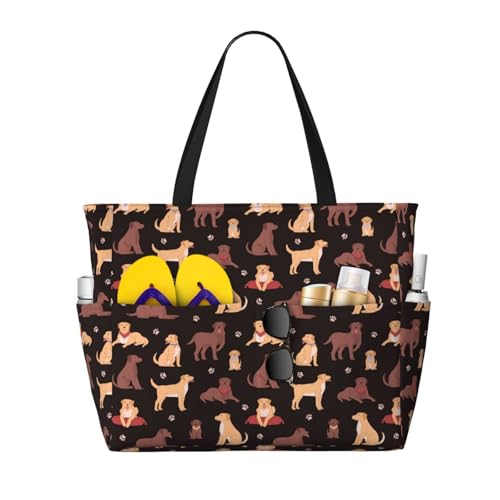Large Beach Bags Water-resistant Sandproof - Chocolate Labrador Retriever Dog Cute Beach Tote Bags for Women with Zipper