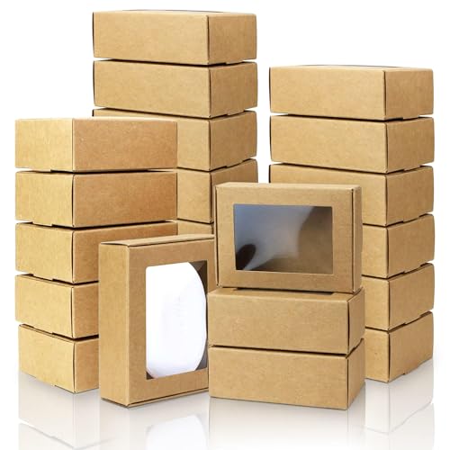Badenbach 50 Pcs Mini Kraft Boxes With Windows,3.33' X 2.35' X 1.18',Small Soap Box For Homemade Soap,Paper Small Gift Boxes Bulk For Candy Cookies Party Favors Mother's Day Supplies(Brown)