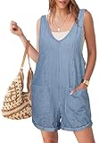 Glamaker Womens Summer Denim Romper Overall Shorts Casual Sleeveless V Neck Jean Romper Short Jumpsuits 2025 With Pockets(Denim Stripes L)