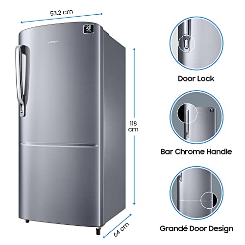 Image of Samsung 192 L 3 Star Inverter Direct-Cool Single Door Refrigerator Appliance (RR20T172YS8 /HL, Red, Elegant Inox)