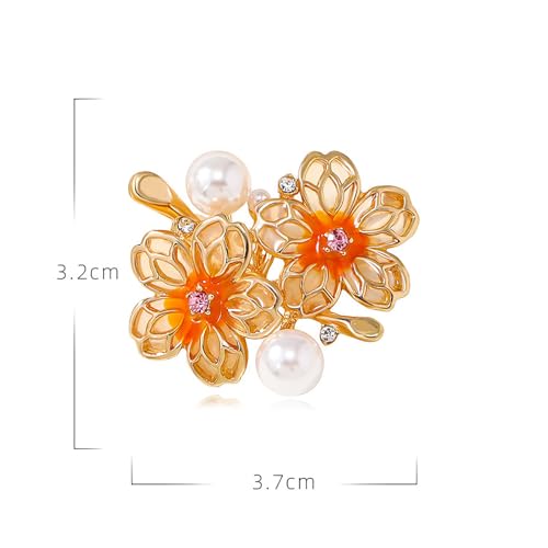Image of Rhinestone Flower Brooch 18K Gold Plated Flower Floral Brooch Elegant Pearl Lapel Pin Costume Jewelry Thanksgiving Day Birthday Wedding Gifts for Mom Wife
