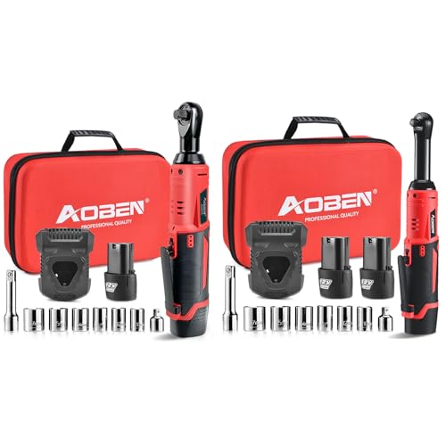 Image of AOBEN Cordless Electric Ratchet&Extended Ratchet Wrench Set, 3/8" 12V Power Ratchet Tool Kit With 2 Packs 2000mAh Lithium-Ion Battery And Charger