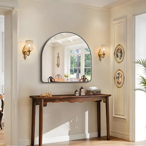 Image of FORBATH Arched Bathroom Mirror 36x36 Inch, Black Bathroom Mirror Wall Mounted Modern Aluminum Alloy Frame Arch Mirror for Bedroom Living Room Entryway, Hanging or Leaning Against Wall