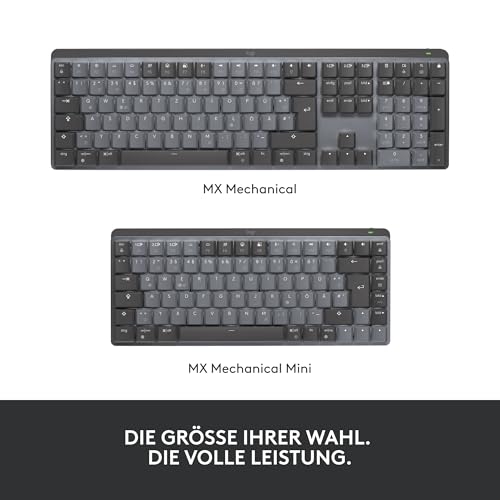 Logitech MX Mechanische kabellose Mini-Tastatur mit Beleuchtung, Taktile leise Tasten, Hintergrundbeleuchtung, Bluetooth, USB-C, macOS, Windows, Linux, iOS, Android, Metall, Deutsches QWERTZ - Grau