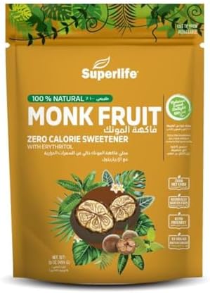 Superlife Monk Fruit Zero Calorie Sweetener With Erythritol Sweetener | 100% Natural Low Glycemic sugar substitute | 454 Grams