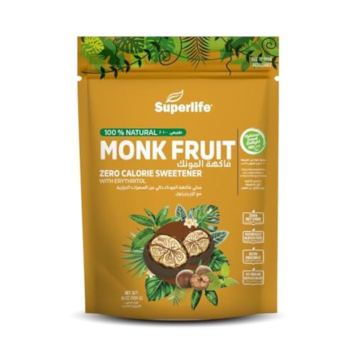 Superlife Monk Fruit Zero Calorie Sweetener With Erythritol Sweetener | 100% Natural Low Glycemic sugar substitute | 454 Grams