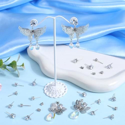SOFPLATE 1 Box 60Pcs 3 Sizes Rhinestone Earring Post Stud Earrings with Loop 60Pcs Brass Ear backs 925 Sterling Silver Plated Pins Cubic Zirconia Earring Studs Findings for jewellery Making Supplies - Image 4
