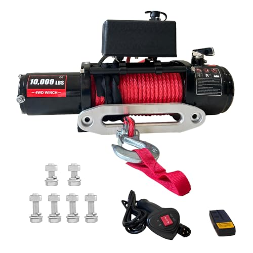 13800 LBS Electric Vehicle Winch, Waterproof IP67 85 ft Red Synthetic Rope Truck Winch with Wireless Handheld Remote, 12V Power Winch for Towing UTV O