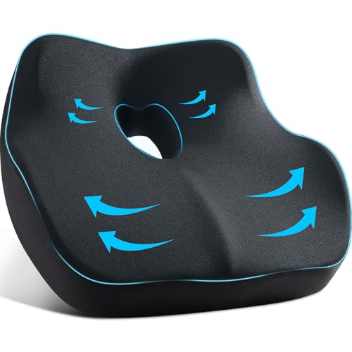 SKYNY Memory Foam Seat Cushion – Ergonomic Coccyx Cushion for Tailbone Pain & Sciatica Relief – Pressure Relief Cushion for Back Pain, Office Chair, Gaming Chair, Wheelchair & Car Seat Pad (Black)
