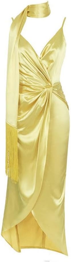 JSEIAJB Europe and The United States Sexy V-Neck Halter Backless Slim with Collar Neck Dress Female