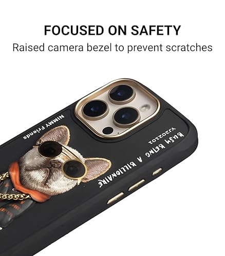 Image of Glasses Cute Series Case Cover for iPhone 15 Pro Max - Little Rich Tycoon | Fashion Back Cover with 3D Embroidery, Textured Animal Art, Shockproof Design, Stylish Metal Frame | Black Edition