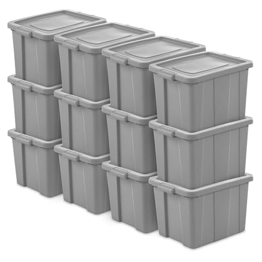 Sterilite 16786A06 Tuff1 18 Gallon Plastic Stackable Bins for Use in Basement/Garage/Attic Storage Tote Container w/Lid, Gray 12 Pack