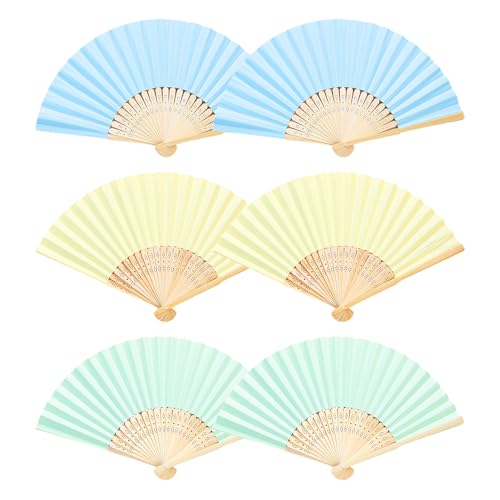 ZGDEIWGF 6 Pezzi di Ventagli Pieghevoli in Tinta Unita, Ventagli Pieghevoli Manuali, Ventagli di Danza per Bambini, Ventagli di Pittura Fai-da-Te, Piccoli Ventilatori di Raffreddamento Estivi