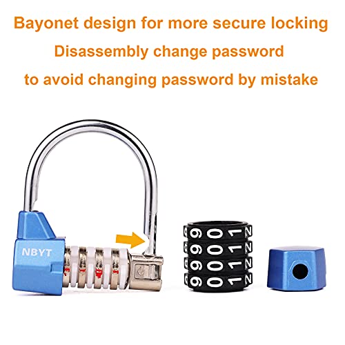 Image of 4 Digit Combination Lock, Blue, Portable, 2 inch Wide Lock Body, 5 /16 inch Shackle, Provides Protection and Security