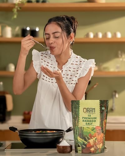 Image of Oram Bamboo Salt 1Kg - 1x Fired | Natural Sea Salt Roasted in Bamboo at 800C | Rich in Potassium, Magnesium & Calcium | No Additives | Non-Iodised | FSSAI Certified | Premium Everyday Cooking Salt