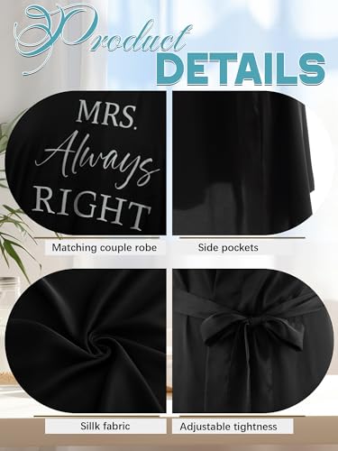 Image of Jecery 2 Pcs Satin His and Hers Robes Set Mr. Mrs. Silk Matching Robe for Couples Women Man Wedding Engagement Bridal Gift