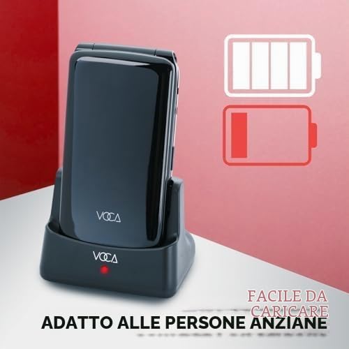 Telefono a conchiglia VOCA con tasti grandi per anziani | 4G LTE sbloccato | Volume alto | Tasto SOS | Chiamata rapida | Testo predittivo | Base di ricarica | V340 (Nero)