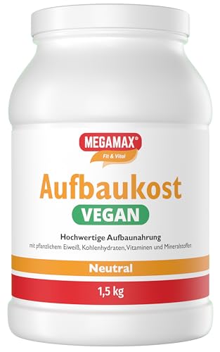 MEGAMAX Aufbaukost VEGAN Neutral 1.5 kg - vegane Trinknahrung hochkalorisch für Gewichtszunahme | Kohlenhydrate & Eiweiß als Kalorien Shake | Hochdosiert mit vielen Vitamine