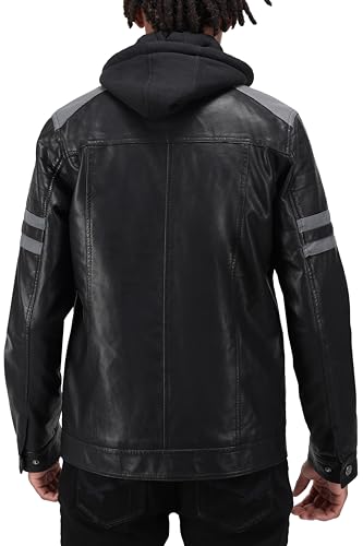 Image of X-Ray Men's Slim Fit Faux-Leather Moto Jacket with Removable Hood
