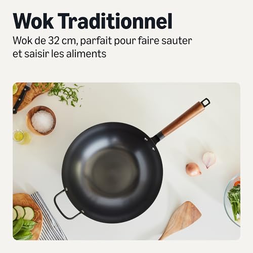 Wok 32 cm acier carbone pré-assaisonné, tous feux Amazon – Image 2
