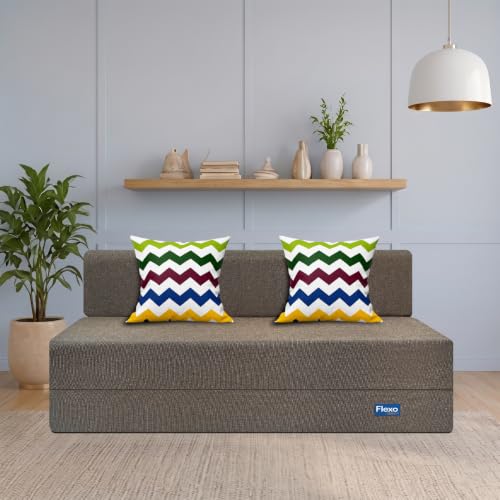 Image of Starlon 3 Seater Sofa Cum Bed Foldable 3-in-1 Sofa Bed with 1 Year Warranty, Washable Jute Fabric Cover & 2 Waves Pillows | Guest Bed | Coffee Brown 5x6.25 Ft