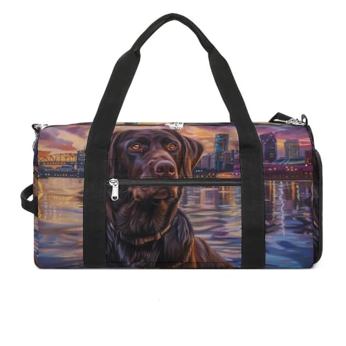 Black Labrador Dog Art Funny Gym Bag Travel Tote Bag Duffel Bag with Shoe Compartment for Weekender Sports Vacation