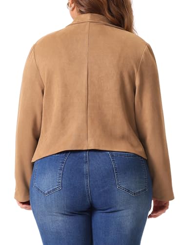 Agnes Orinda Plus Size Faux Suede Jacket for Women Lapel Long Sleeve Open Front Cardigans Outerwear Jackets4